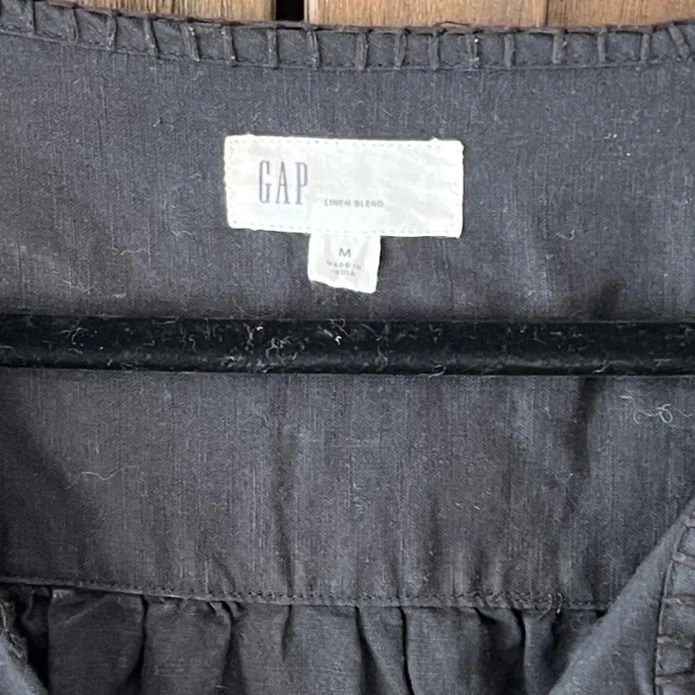 Gap Womens Embroidered Tie Front Top Black Linen/Cotton Blend Size Medium - Picture 5 of 9